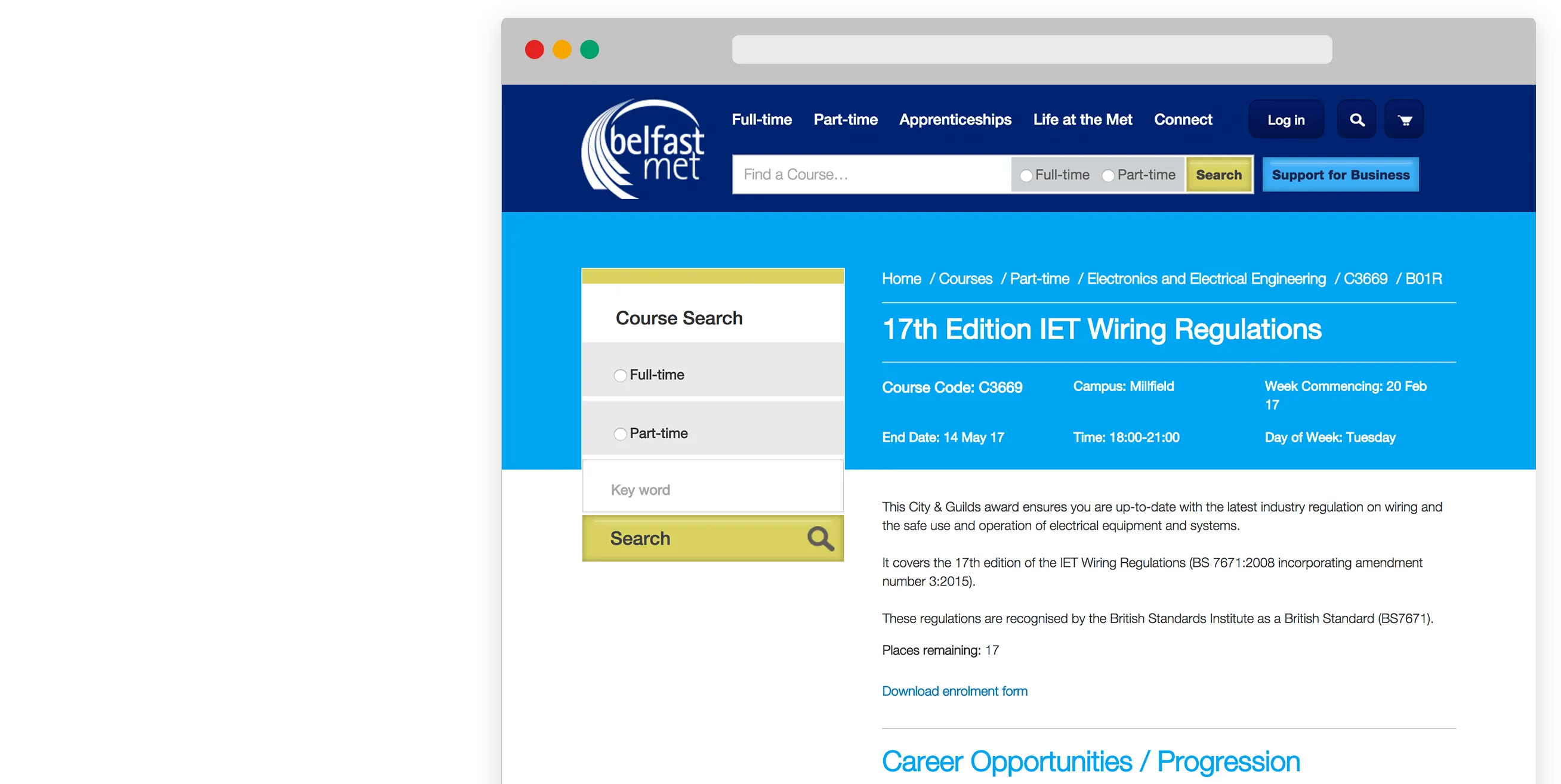Belfast Met Website Development Responsive Right Window